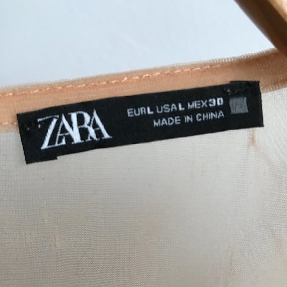 Zara Nude Sheer Long Sleeve Belted Blouse - Picture 3 of 13